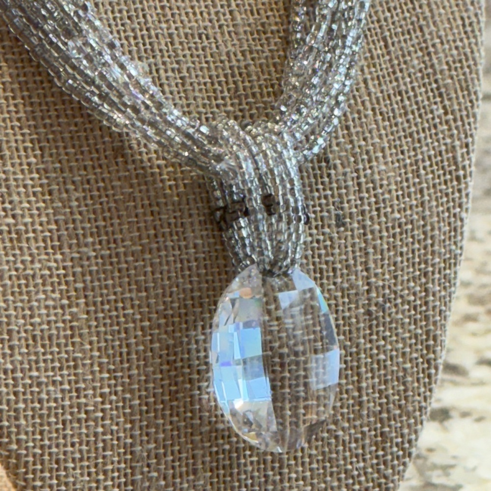 Vintage faceted crystal pendant multi-strand AB crystal necklace 925 clasp